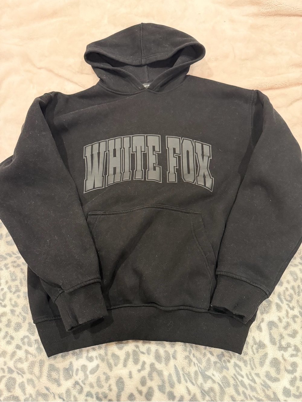 White Fox Boutique Black Pullover Hoodie with Tone-on-Tone Logo
